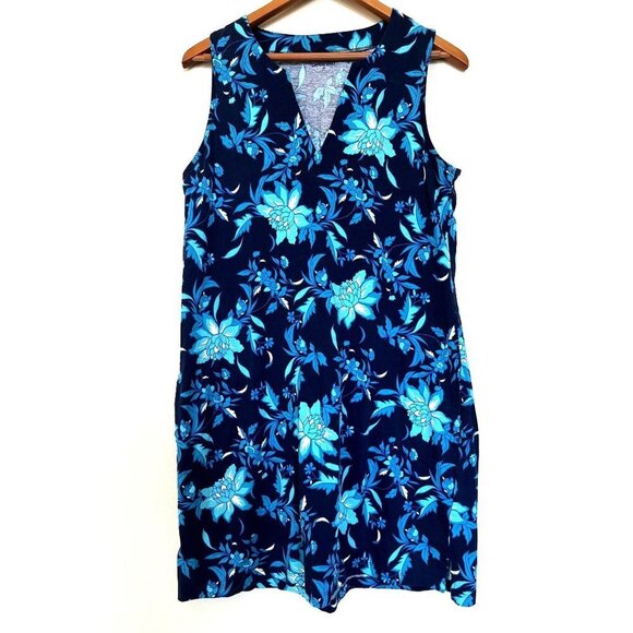 Lands End Navy Blue Tropical Relaxed Midi Dress M - Picture 3 of 10